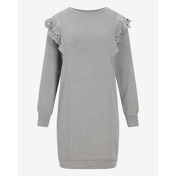 Express Eyelet Ruffle Sweatshirt Dress XS - Picture 4 of 7